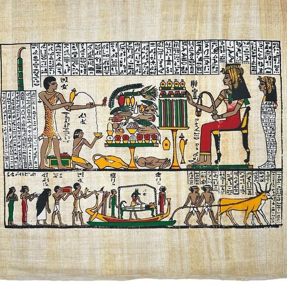 Vintage Egyptian Papyrus Painting Book of the Dead Anubis Osiris Hieroglyphics - Picture 2 of 5